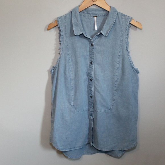 Free People Sleeveless Denim Button Frayed H11054 - Picture 3 of 9